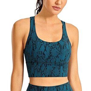CRZ YOGA Women's Longline Strappy Sports Bra Wirefree Padded Yoga Blue - MEDIUM